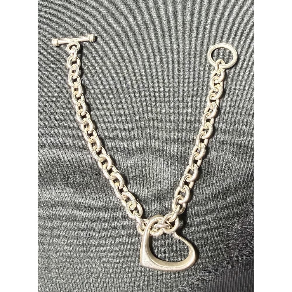 Vtg 80's Mexico TE-40 925 Sterling Silver Heart Toggle Chain Bracelet 8" 19.8g